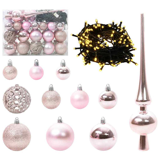 Sada Vánočních Ozdob 61 Ks Růžová Ø 6 Cm Plast 150 Led Diod