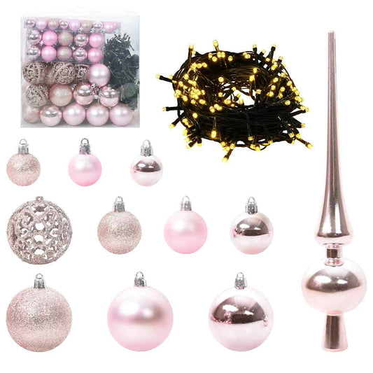 Sada Vánočních Ozdob 120 Ks Růžová Ø 6 Cm Plast 300 Led Diod