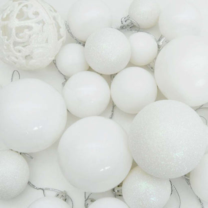 Sada Vánočních Ozdob 61 Ks Bílá Ø 6 Cm Plast 150 Led Diod