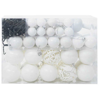 Sada Vánočních Ozdob 61 Ks Bílá Ø 6 Cm Plast 150 Led Diod