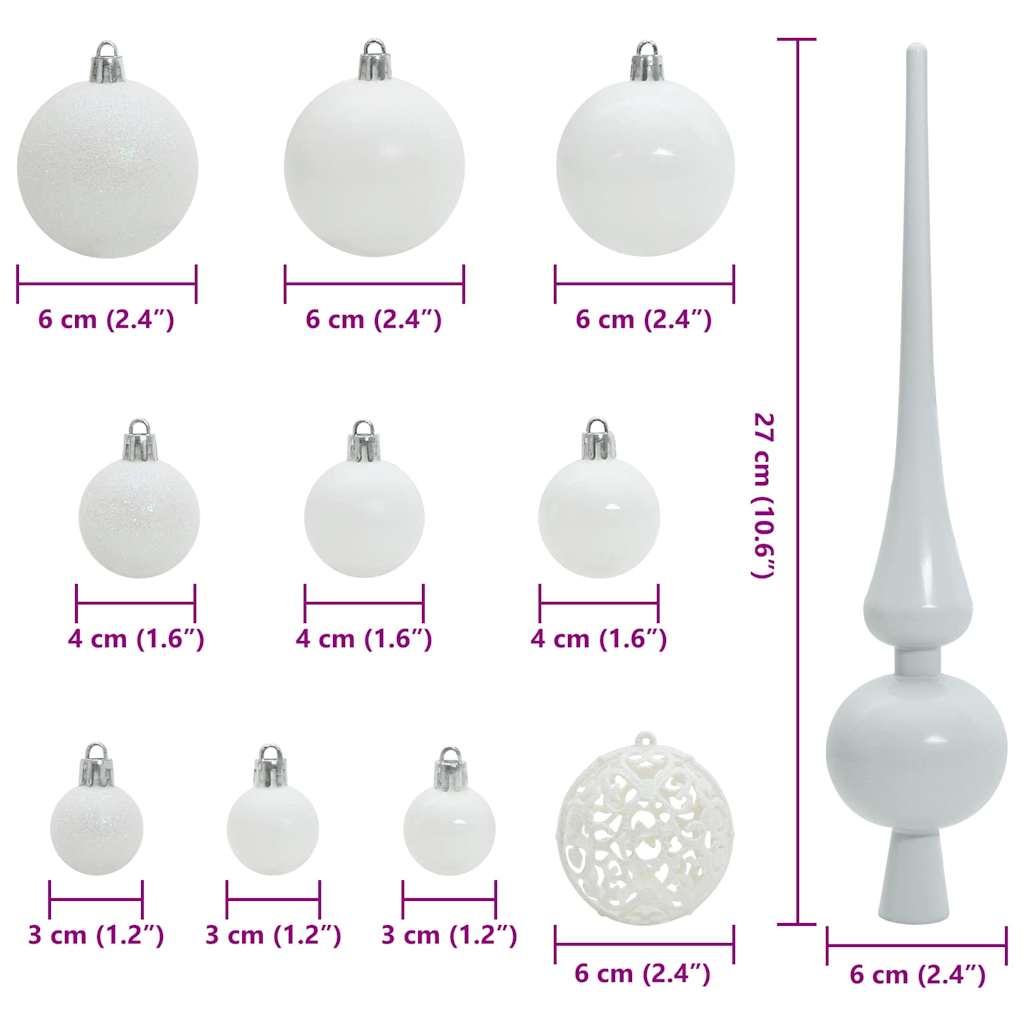 Sada Vánočních Ozdob 61 Ks Bílá Ø 6 Cm Plast 150 Led Diod