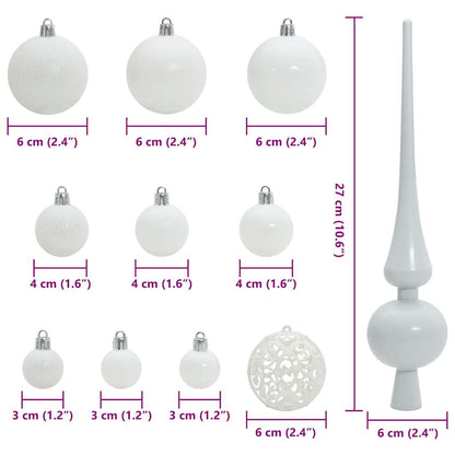 Sada Vánočních Ozdob 61 Ks Bílá Ø 6 Cm Plast 150 Led Diod