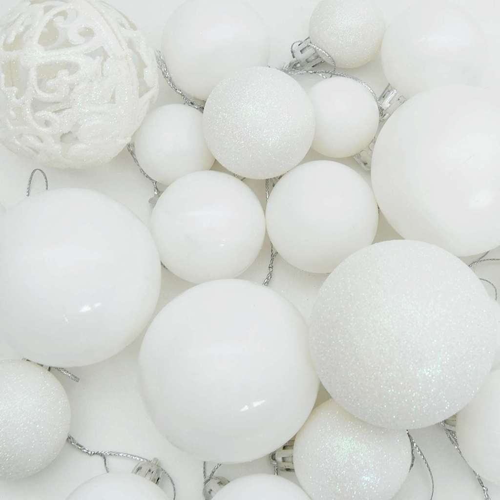 Sada Vánočních Ozdob 120 Ks Bílá Ø 6 Cm Plast 300 Led Diod