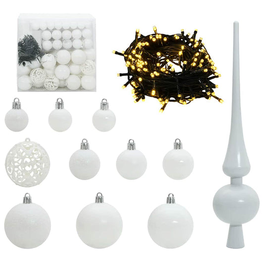 Sada Vánočních Ozdob 120 Ks Bílá Ø 6 Cm Plast 300 Led Diod