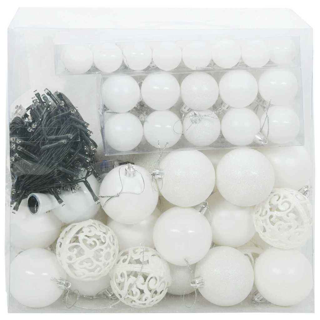 Sada Vánočních Ozdob 120 Ks Bílá Ø 6 Cm Plast 300 Led Diod