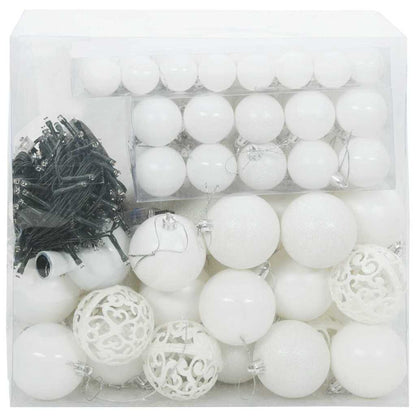 Sada Vánočních Ozdob 120 Ks Bílá Ø 6 Cm Plast 300 Led Diod