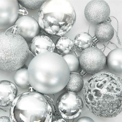 Sada Vánočních Ozdob 61 Ks Stříbrná Ø 6 Cm Plast 150 Led Diod