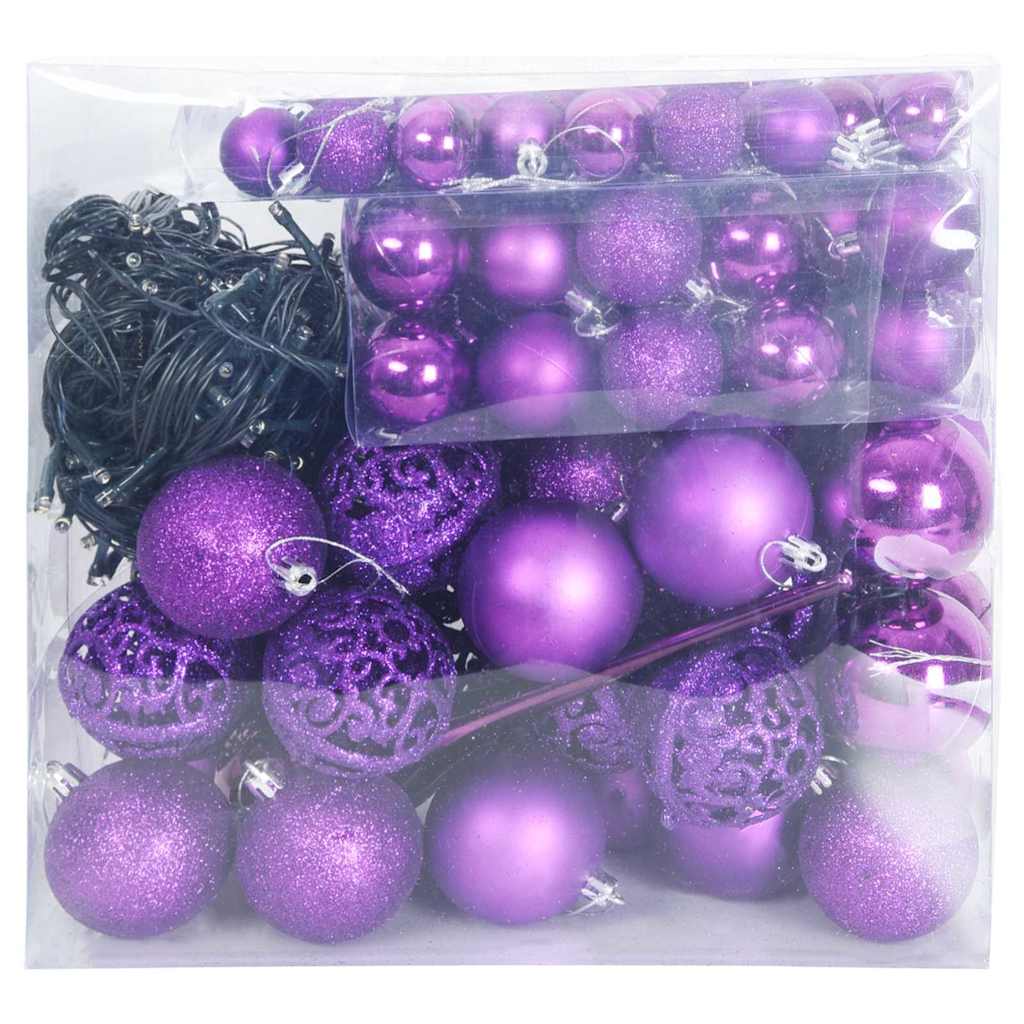Sada Vánočních Ozdob 120 Ks Lila Ø 6 Cm Plast 300 Led Diod