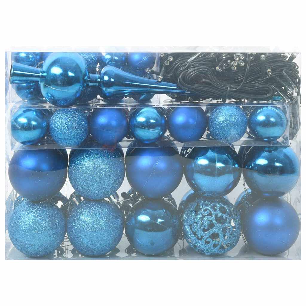 Sada Vánočních Ozdob 61 Ks Modrá Ø 6 Cm Plast 150 Led Diod