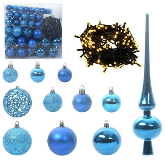 Sada Vánočních Ozdob 120 Ks Modrá Ø 6 Cm Plast 300 Led Diod
