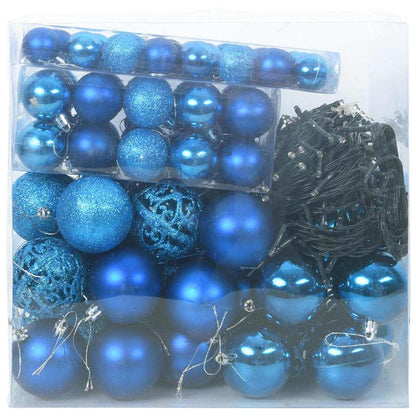 Sada Vánočních Ozdob 120 Ks Modrá Ø 6 Cm Plast 300 Led Diod