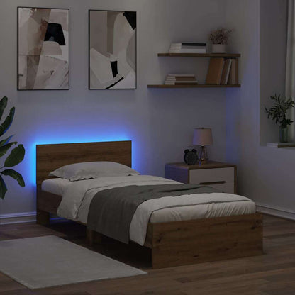 Rám Postele S Čelo Artisanový Dub 90 X 200 Cm Kompozitní Dřevo