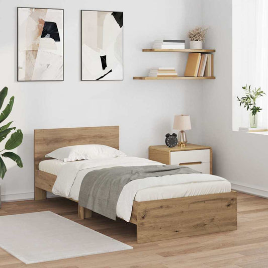 Rám Postele S Čelo Artisanový Dub 90 X 200 Cm Kompozitní Dřevo