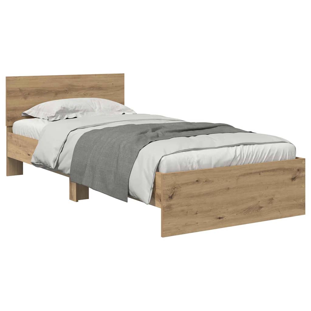 Rám Postele S Čelo Artisanový Dub 90 X 200 Cm Kompozitní Dřevo
