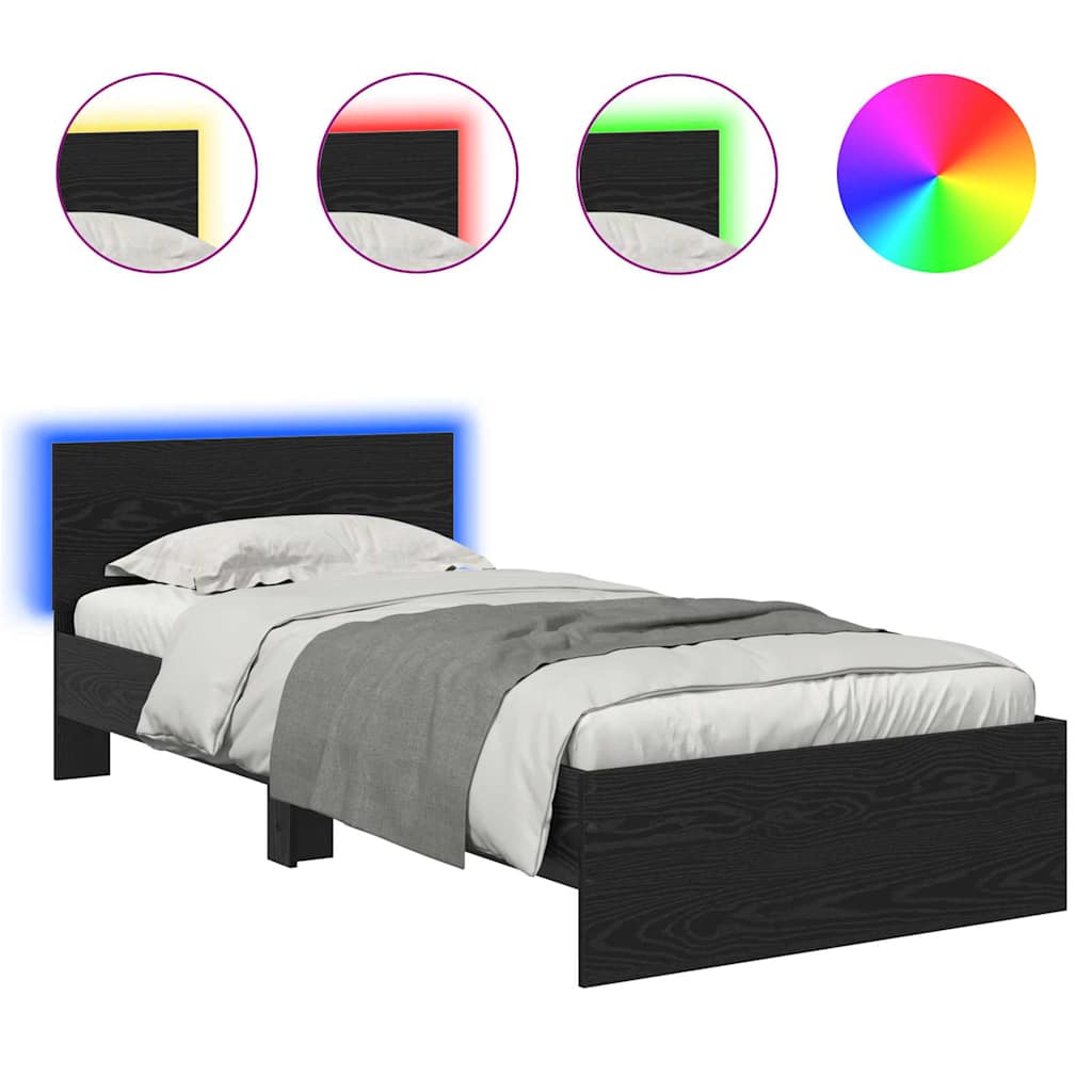 Rám Postele S Led Pásky Černý Dub 90 X 190 Cm Kompozitní Dřevo