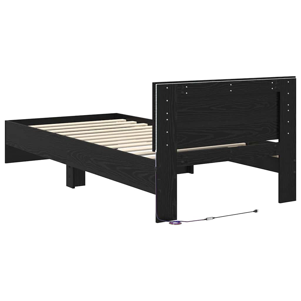 Rám Postele S Led Pásky Černý Dub 90 X 190 Cm Kompozitní Dřevo