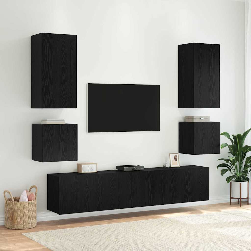 Tv Wall Cabinet Černý Dub Kompozitní Dřevo