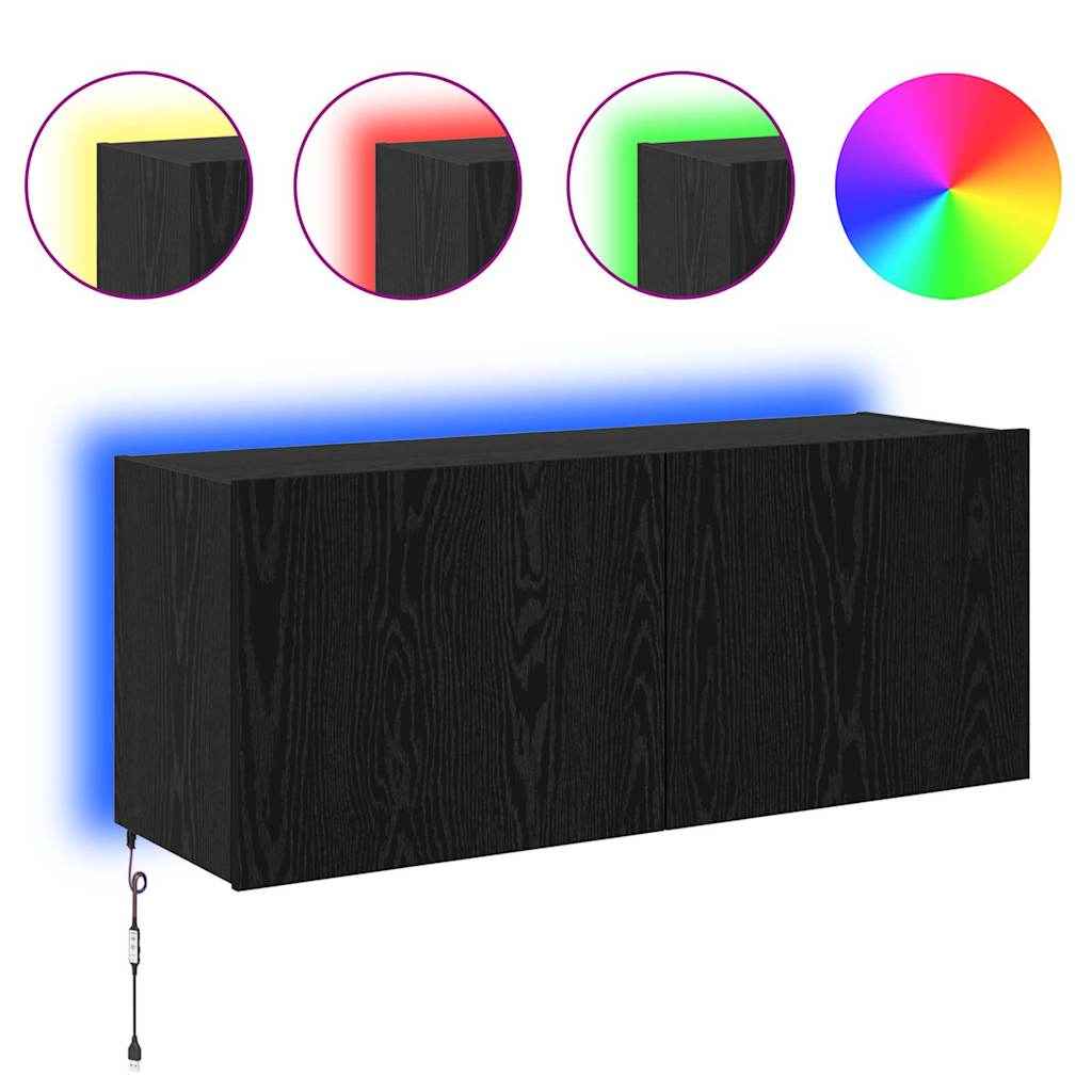 Tv Wall Cabinet Černý Dub Kompozitní Dřevo