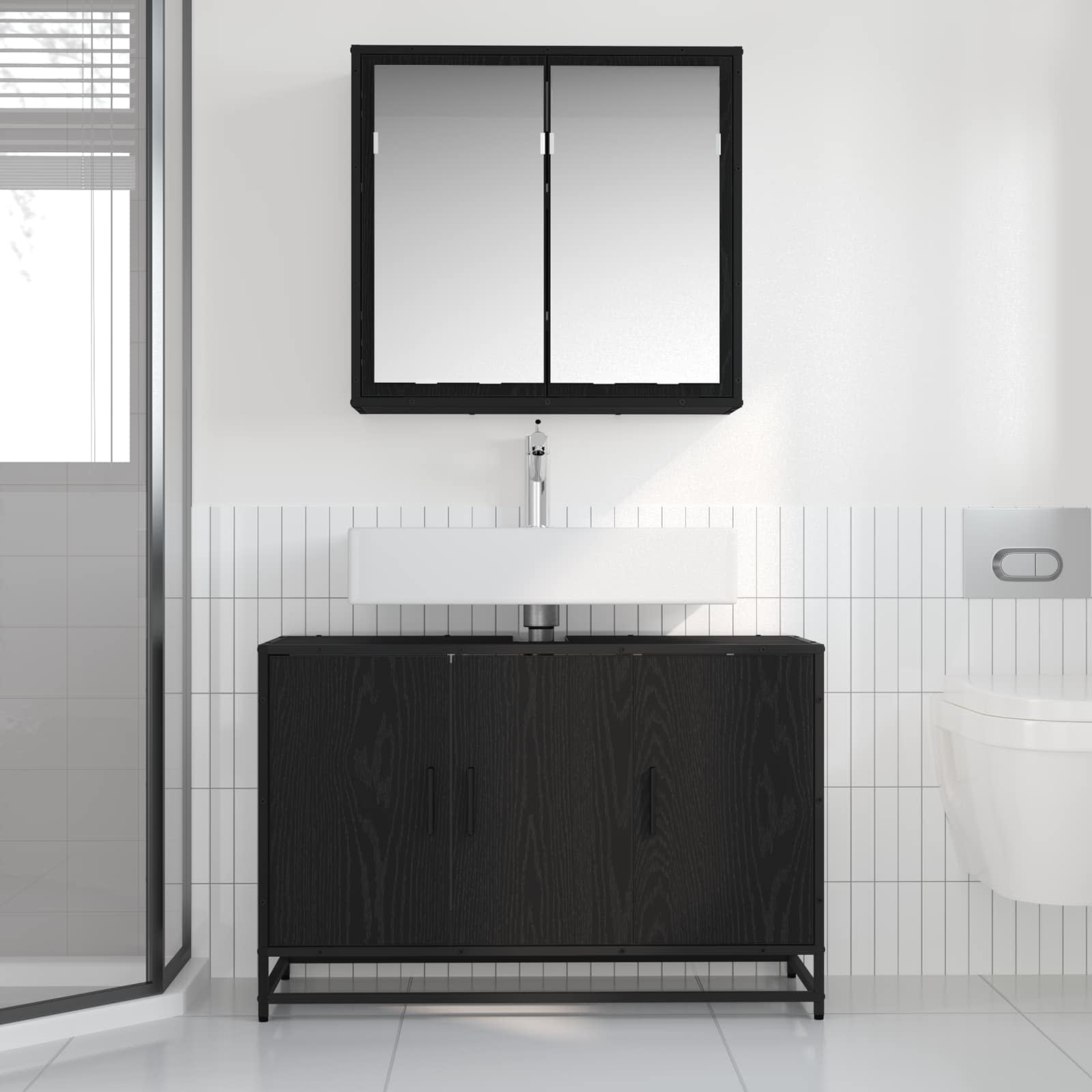 Sada Koupelnového Nábytku 2 Ks Černý Dub 90 X 33 X 60 Cm