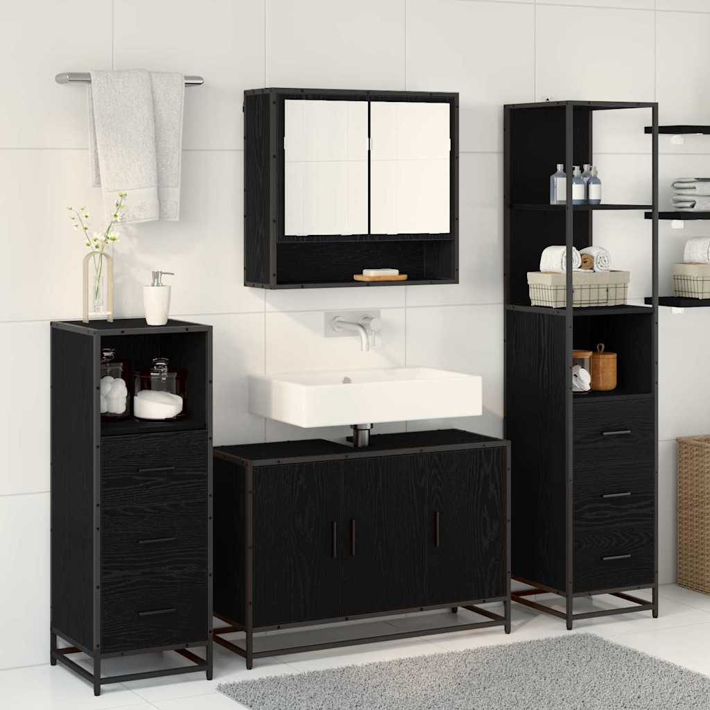 Sada Koupelnového Nábytku 3 Ks Černý Dub 35 X 37,5 X 166 Cm