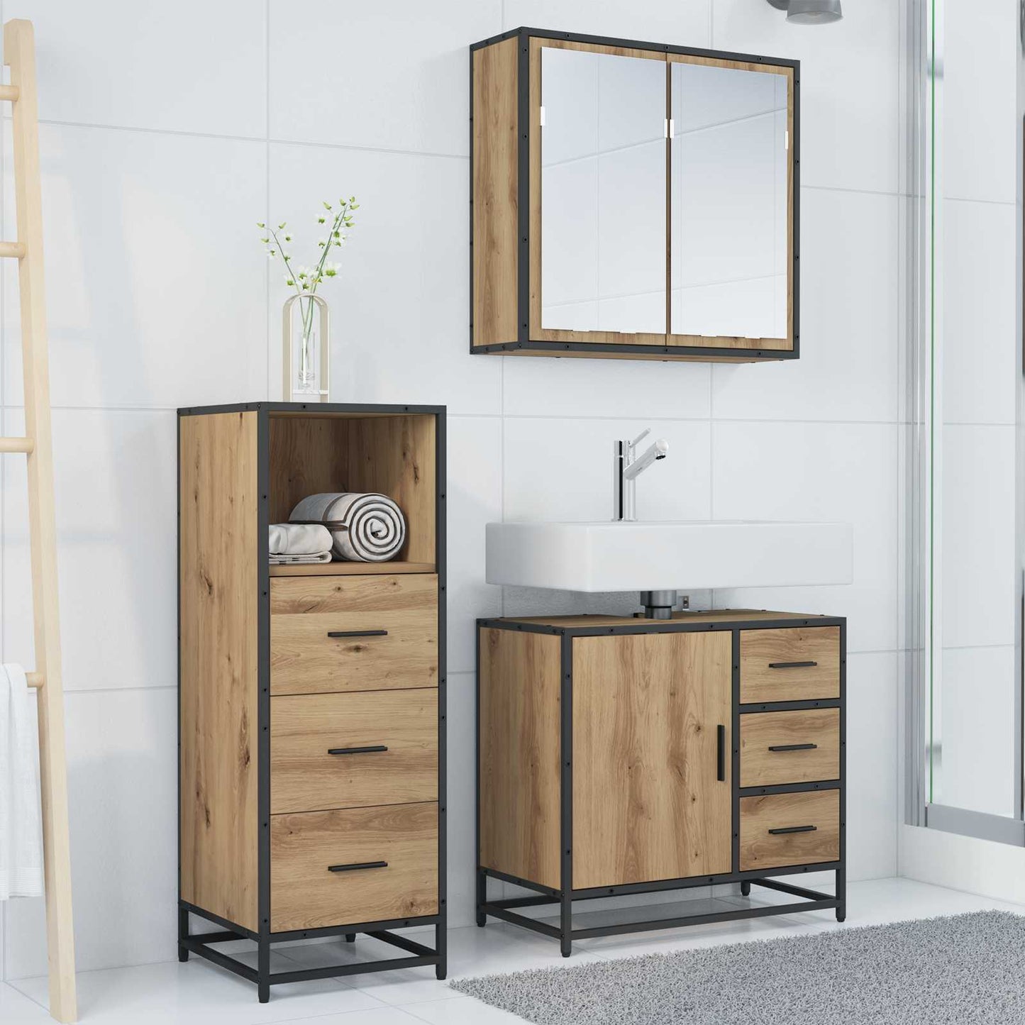 Sada Koupelnového Nábytku 3 Ks Artisanový Dub