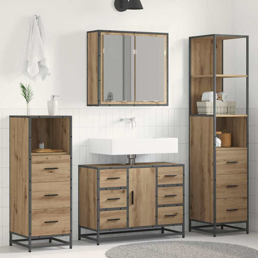 Sada Koupelnového Nábytku 4 Ks Artisanový Dub 80 X 33 X 60 Cm