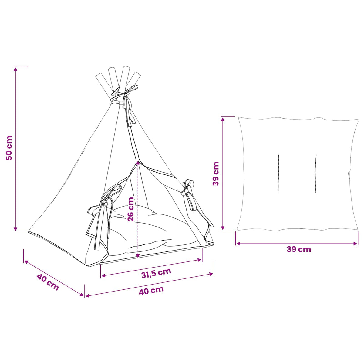 Pet Teepee S Polštářem Bílá 40 X 40 X 50 Cm Polyester