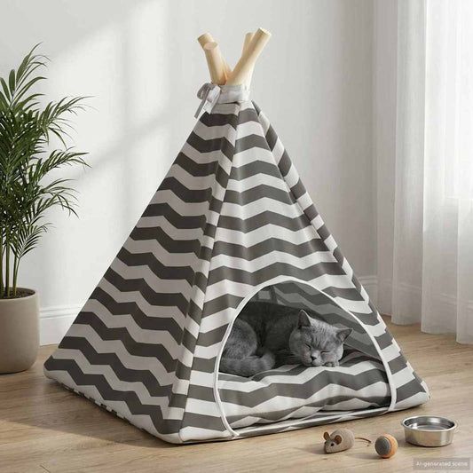 Pet Teepee S Polštářem Bílá A Šedá 40 X 40 X 50 Cm Polyester