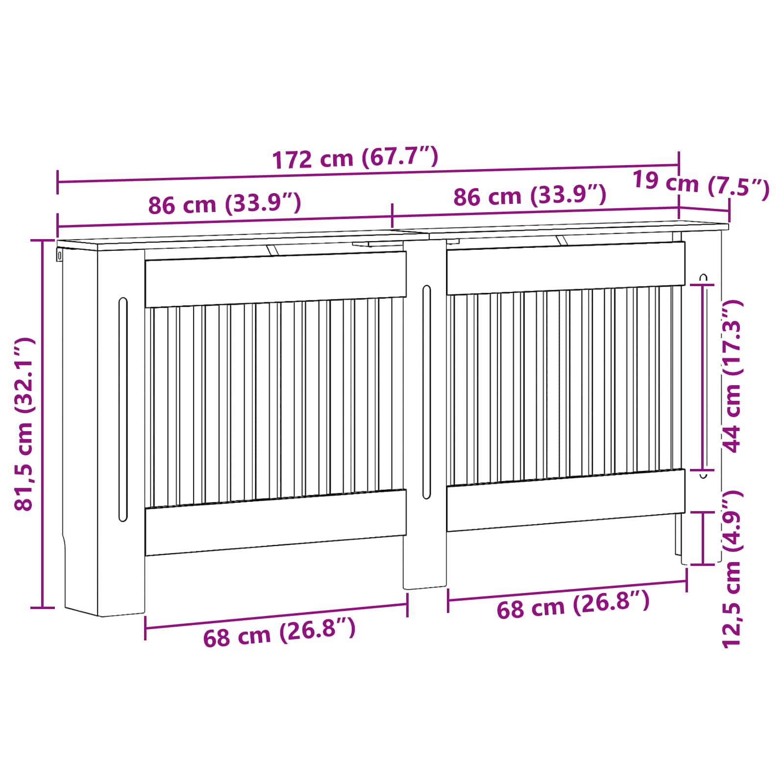 Kryt Radiátoru Bílá S Vysokým Leskem 172 X 19 X 81,5 Cm