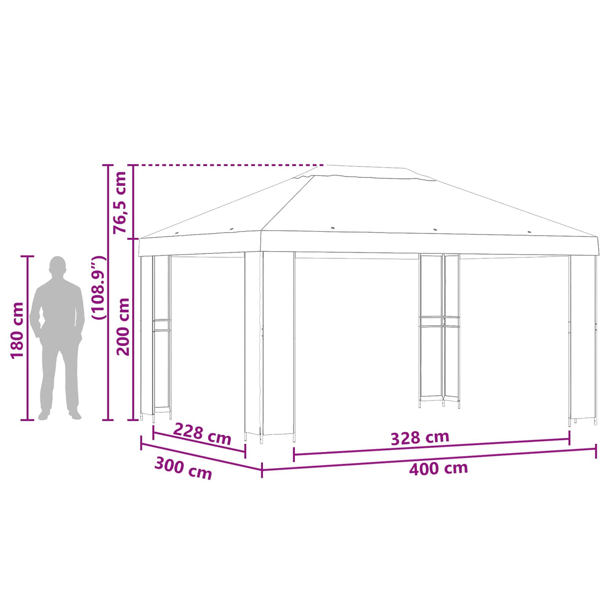 Altán 4 × 3 M Polyester A Ocel 190 Gsm