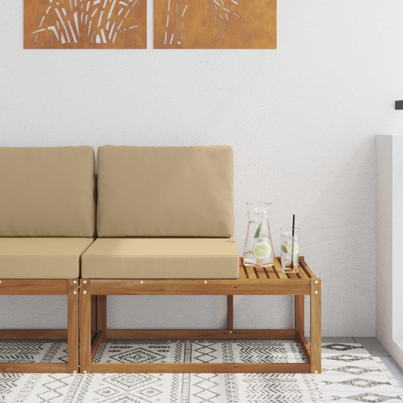 Venkovní Koncová Pohovka S Polštářem Přírodní 91 X 63 X 73 Cm