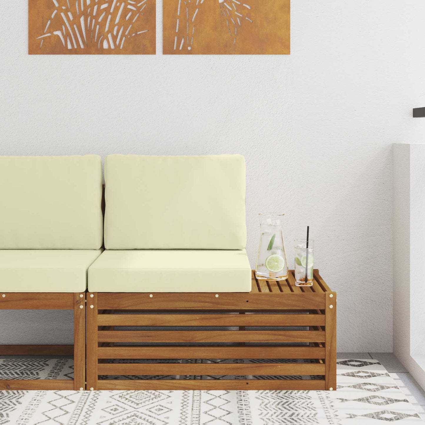 Venkovní Koncový Pohovka S Polštářem Přírodní 91 X 63 X 73 Cm
