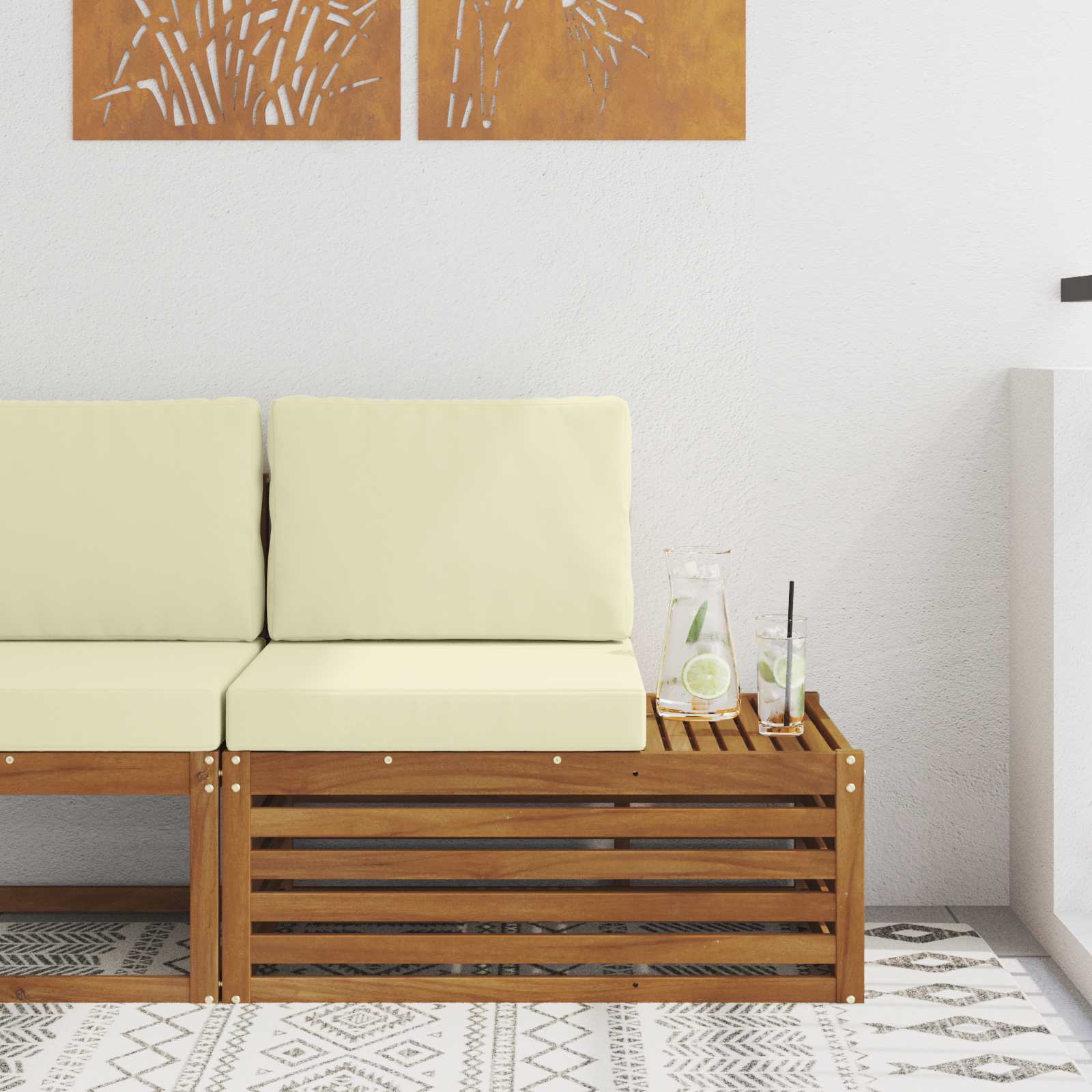 Venkovní Koncový Pohovka S Polštářem Přírodní 91 X 63 X 73 Cm