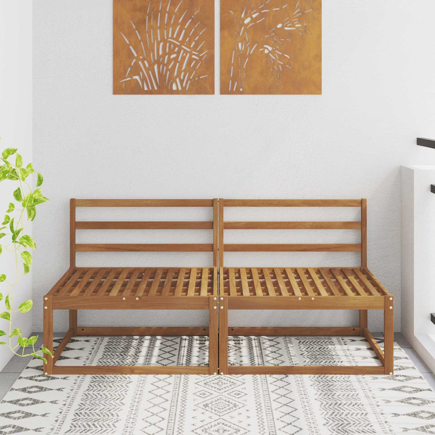 2 Kus Venkovní Střední Pohovka Přírodní 158 X 83 X 73 Cm