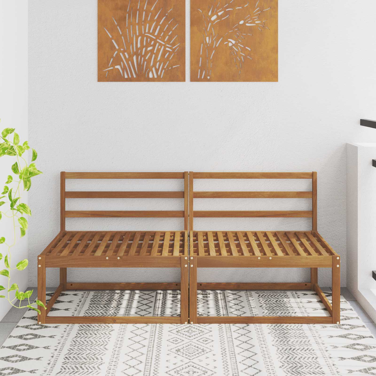 2 Kus Venkovní Střední Pohovka Přírodní 158 X 83 X 73 Cm