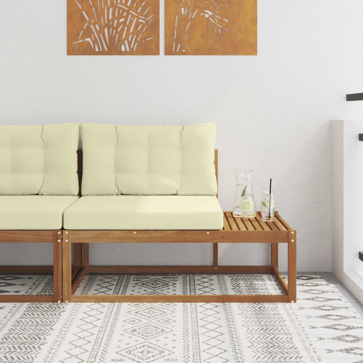 Venkovní Koncový Pohovka S Polštářem Přírodní 115 X 83 X 73 Cm