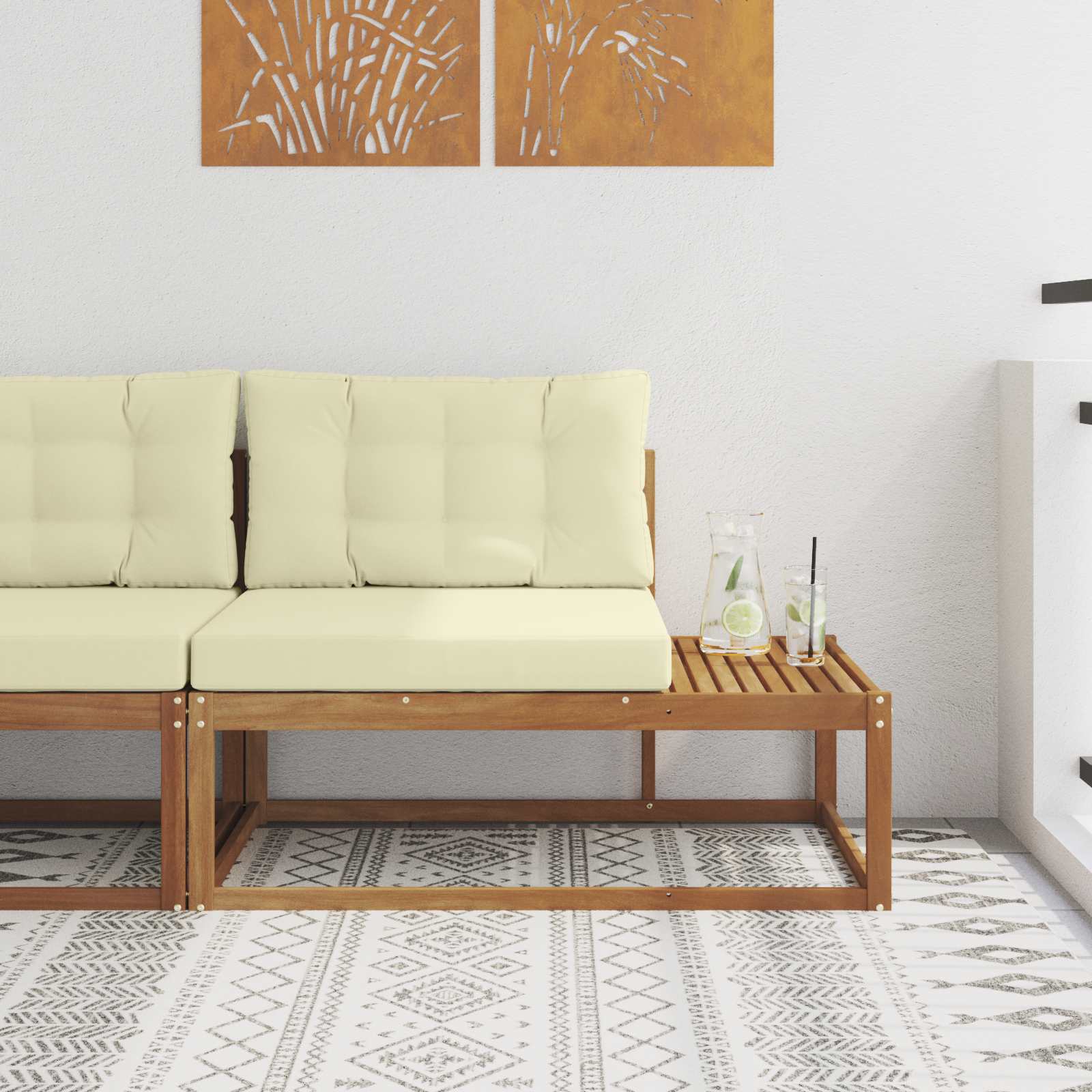 Venkovní Koncový Pohovka S Polštářem Přírodní 115 X 83 X 73 Cm
