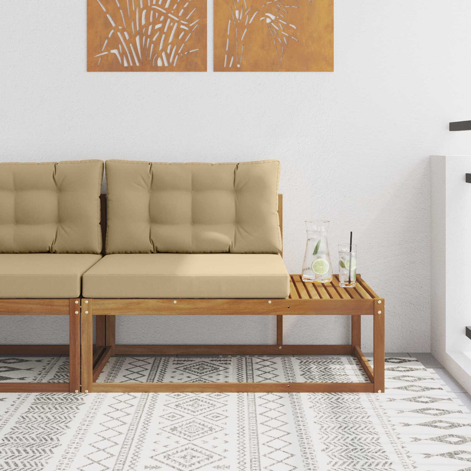 Venkovní Koncový Pohovka S Polštářem Přírodní 115 X 83 X 73 Cm