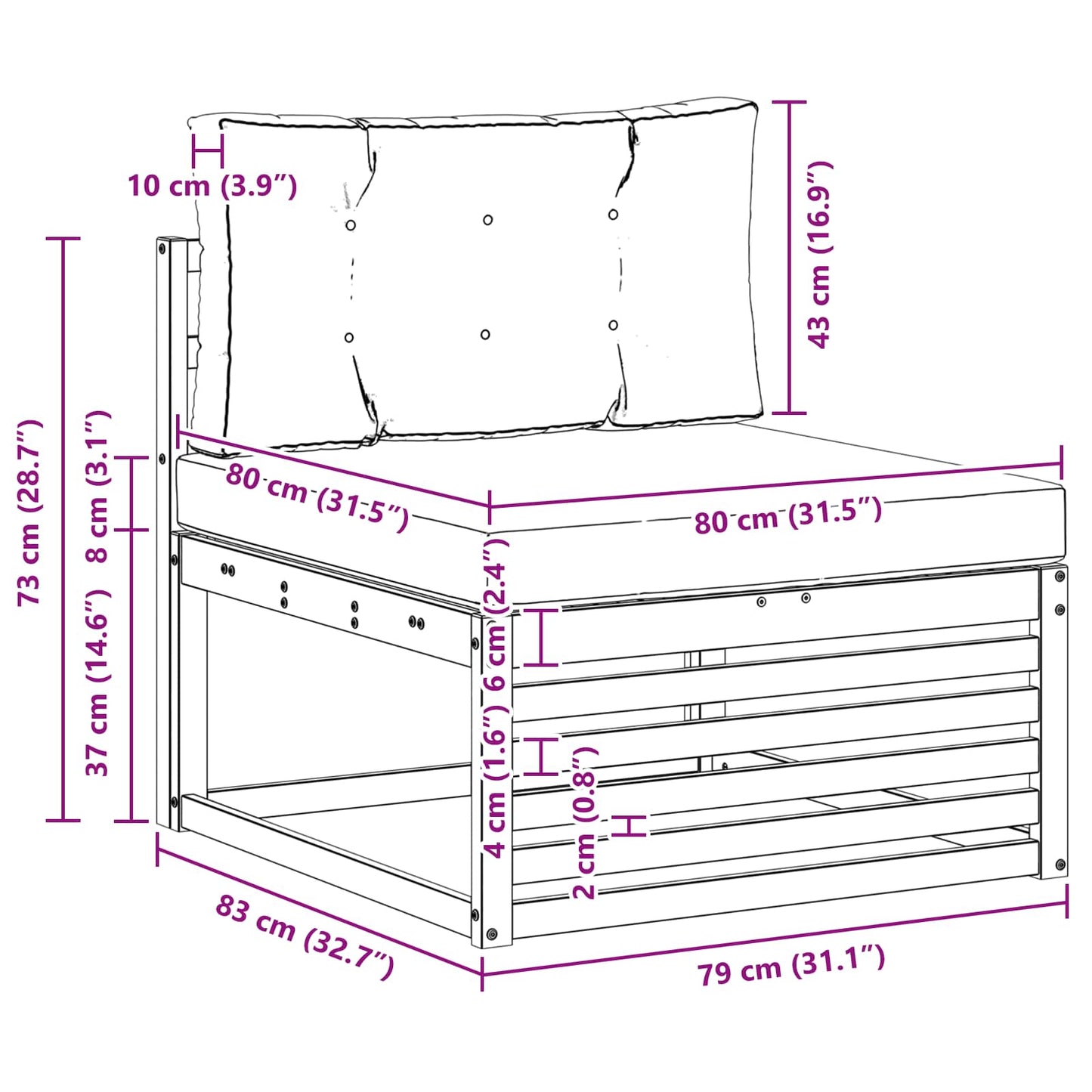 Zahradní Prostřední Pohovka Masivní Akátové Dřevo Přírodní