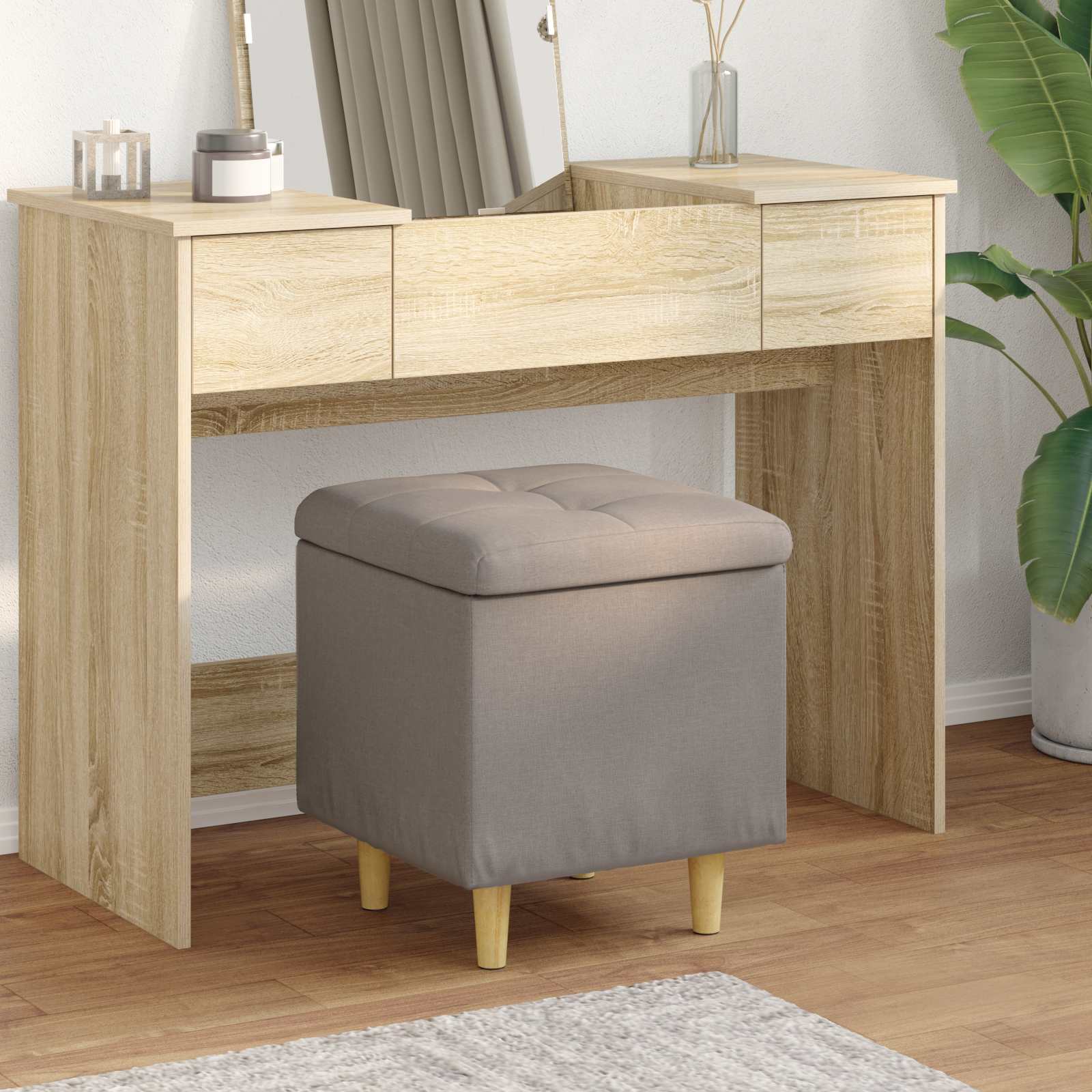 Úložný Taburet S Polštářem Taupe 40 X 40 X 45 Cm Textil