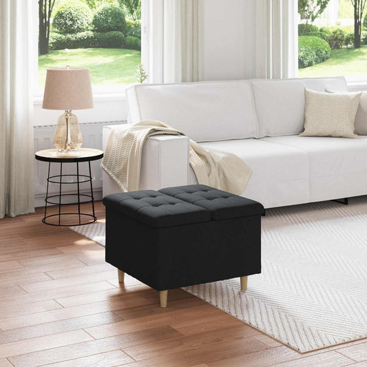 Úložný Taburet S Polštářem Černý 60 X 60 X 45 Cm Textil