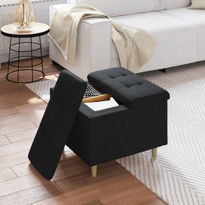 Úložný Taburet S Polštářem Černý 60 X 60 X 45 Cm Textil