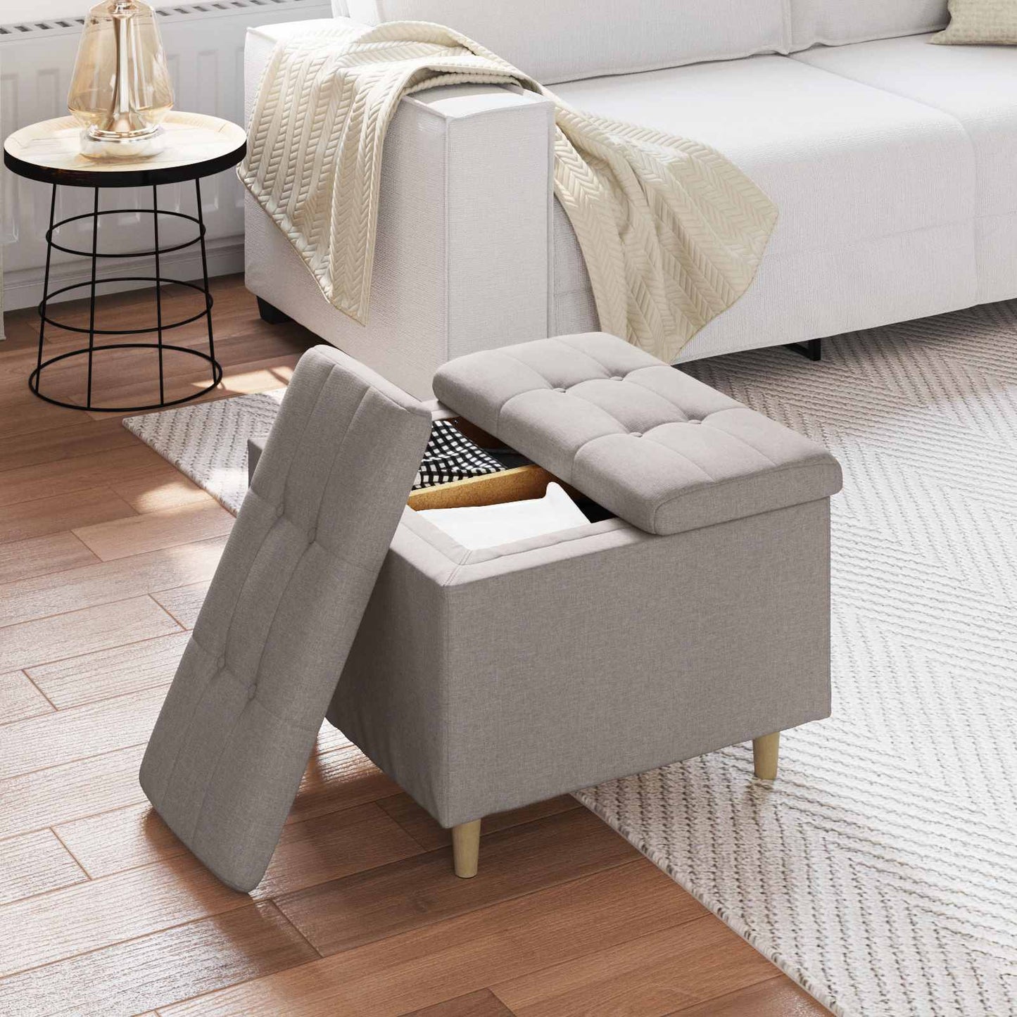 Úložný Taburet S Polštářem Taupe 60 X 60 X 45 Cm Textil