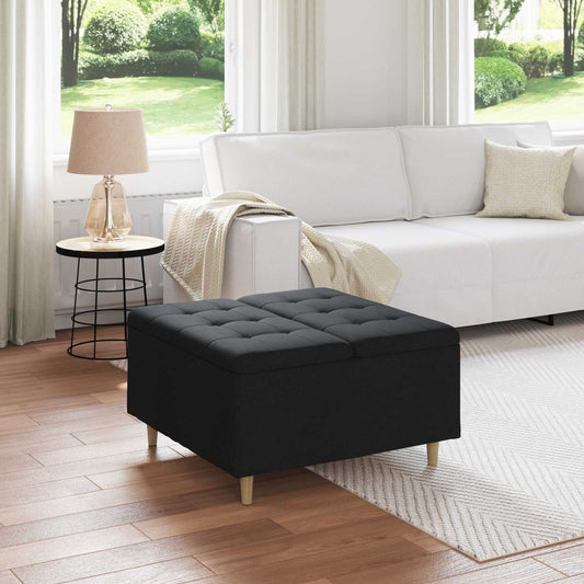 Úložný Taburet S Polštářem Černý 80 X 80 X 45 Cm Textil
