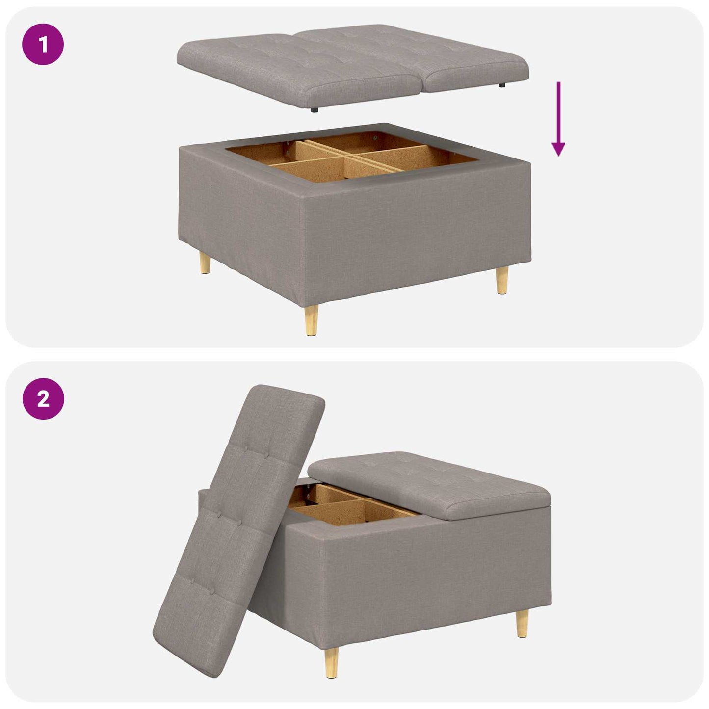 Úložný Taburet S Polštářem Taupe 80 X 80 X 45 Cm Textil
