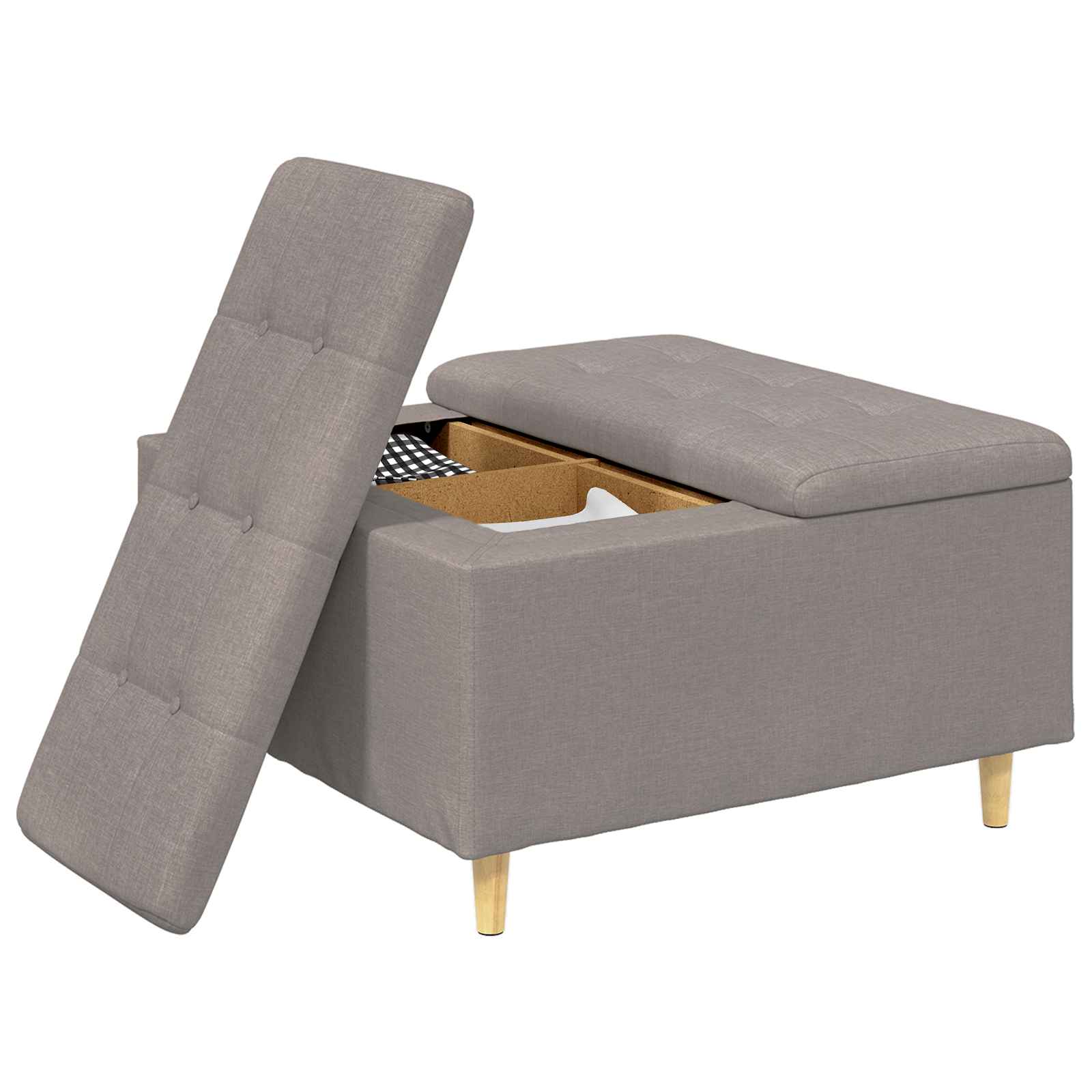 Úložný Taburet S Polštářem Taupe 80 X 80 X 45 Cm Textil