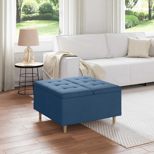 Úložný Taburet S Polštářem Modrá 80 X 80 X 45 Cm Textil