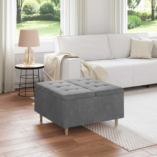 Úložný Taburet S Polštářem Tmavě Šedá 80 X 80 X 45 Cm Samet