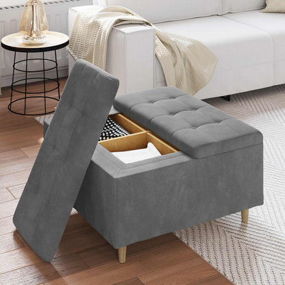 Úložný Taburet S Polštářem Tmavě Šedá 80 X 80 X 45 Cm Samet