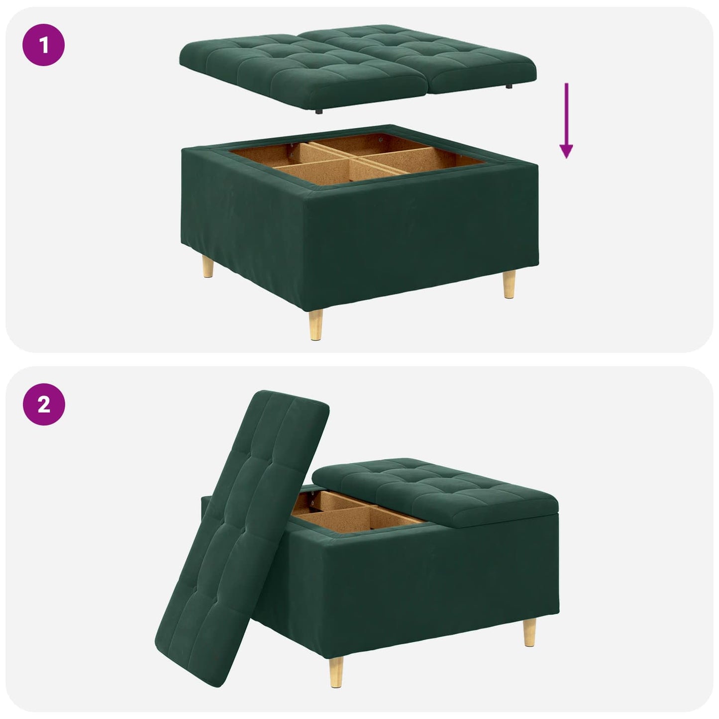 Úložný Taburet S Polštářem Tmavě Zelená 80 X 80 X 45 Cm Samet